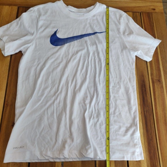 Nike Men's T-shirt Dri-Fit White Blue Swoosh Size M Short Sleeve. - Picture 4 of 6